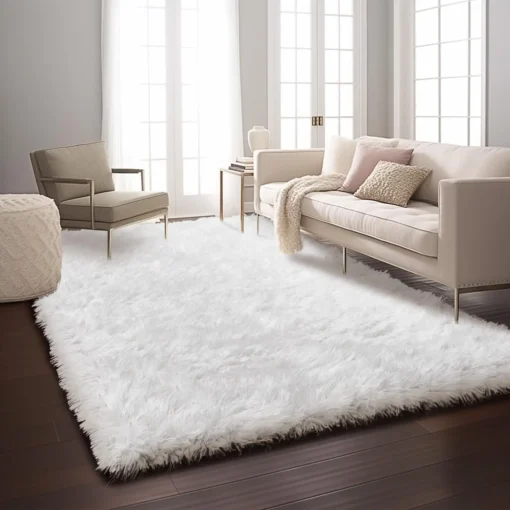 Rugs for Living Room White Large Fluffy Fuzzy Plush